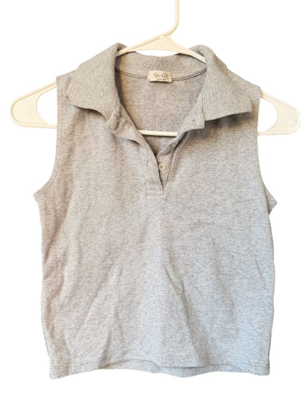 john galt sleeveless half buttoned crop top with collar